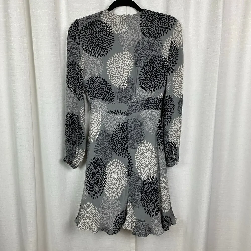 Tory Burch Gray&Black Pattern Silk Long Sleeve Dress Sz.6